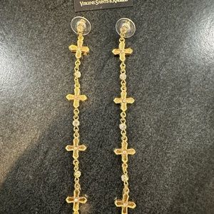 NWT VSA - Peace Cross Crystal Drop Post Earrings